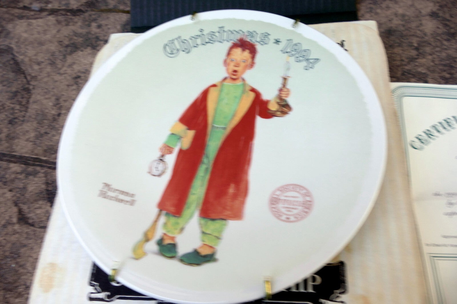 Norman rockwell "christmas marvel" plate ca. 1994 knowles coa
