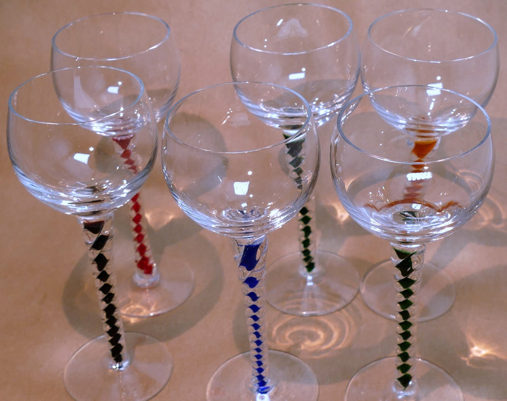 Goblet DSOT stem Conical Foot Green orange Blue Twisted crystal shot multi color