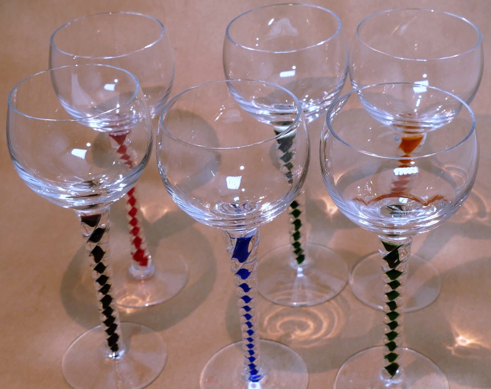 Goblet DSOT stem Conical Foot Green orange Blue Twisted crystal shot multi color