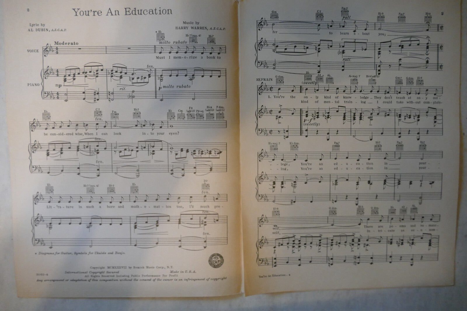 You're An Education, 1938, by Al Dubin and Harry Warren, Remick Music Corp.