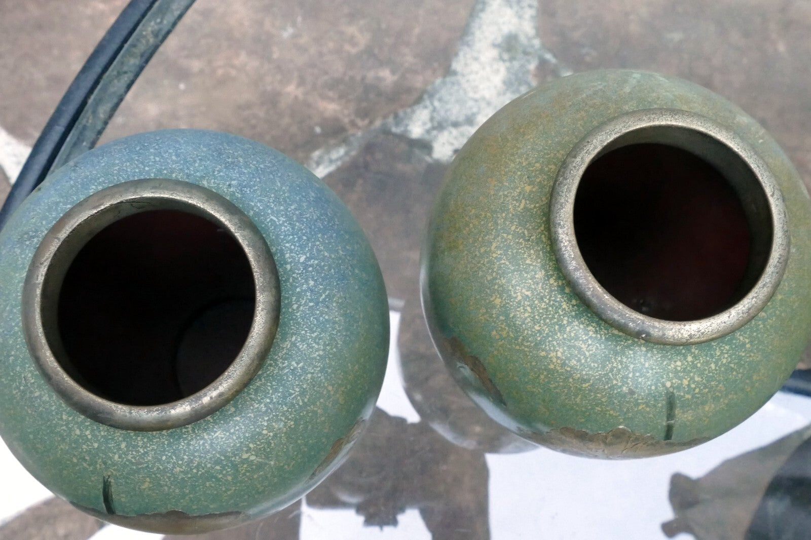 Pair Of Antique Japanese Brass Vases set of two mixed metal