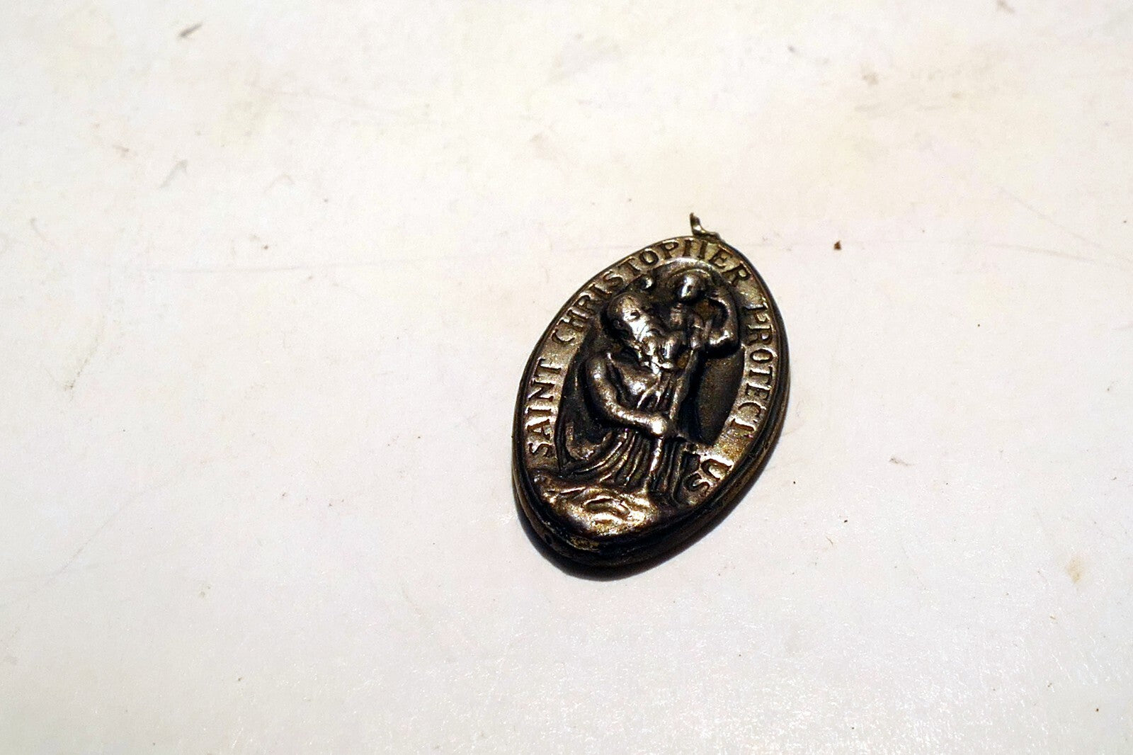 St. Christopher Pendant Charm St. Raphael Protect us w/ - broken ring on top