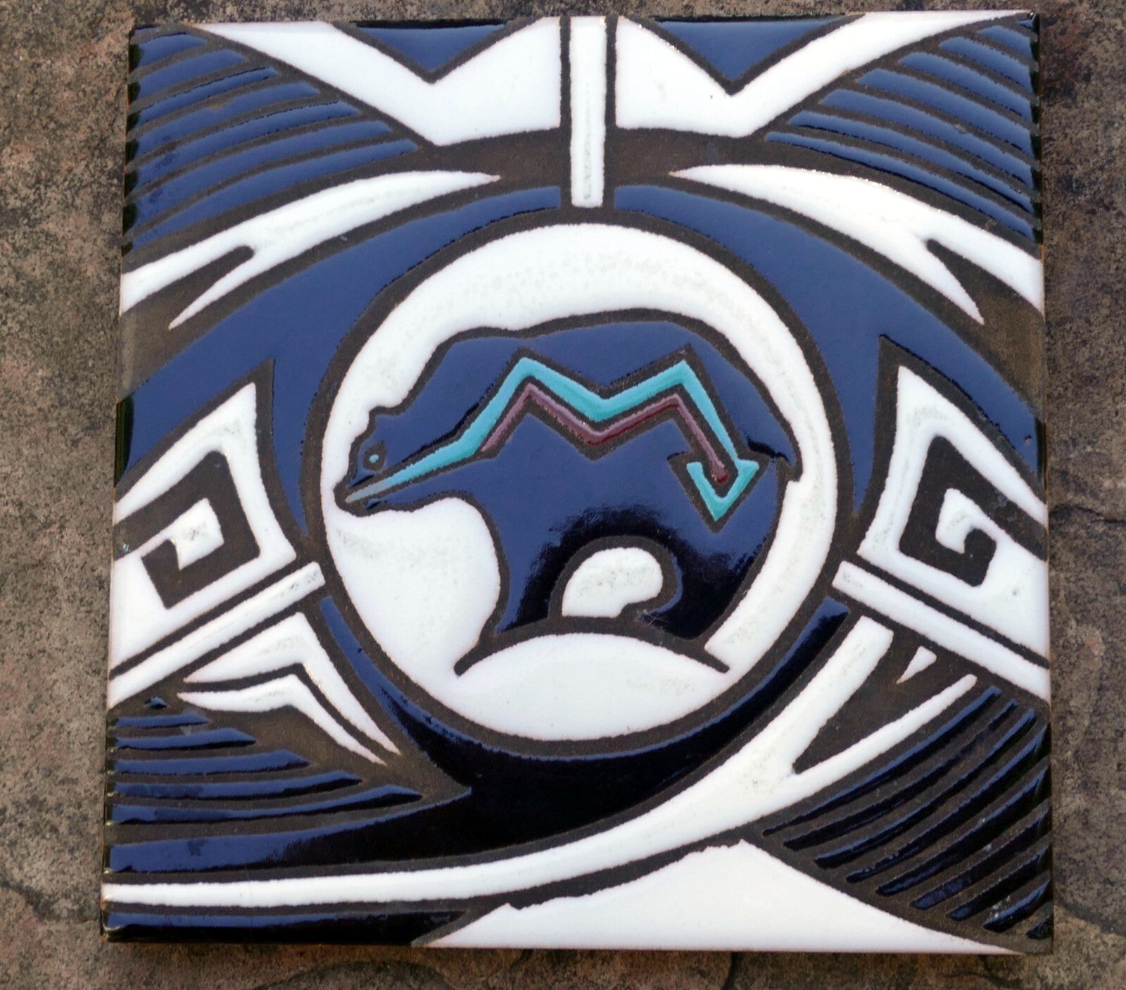 Mag Mor Studios Christine Fitzgerald Hand Painted Tile Santa Fe BEAR  Native USA