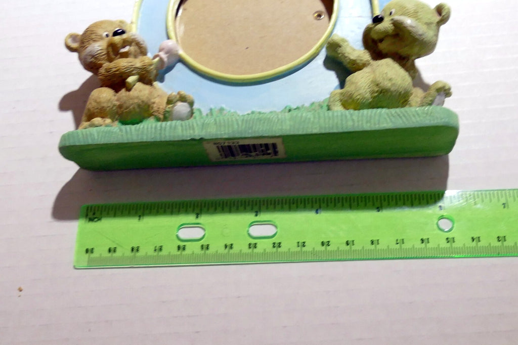 Picture Frame 3.5X3.5" Art Photo w glass Teddy Bear Figural ceramic baby boy