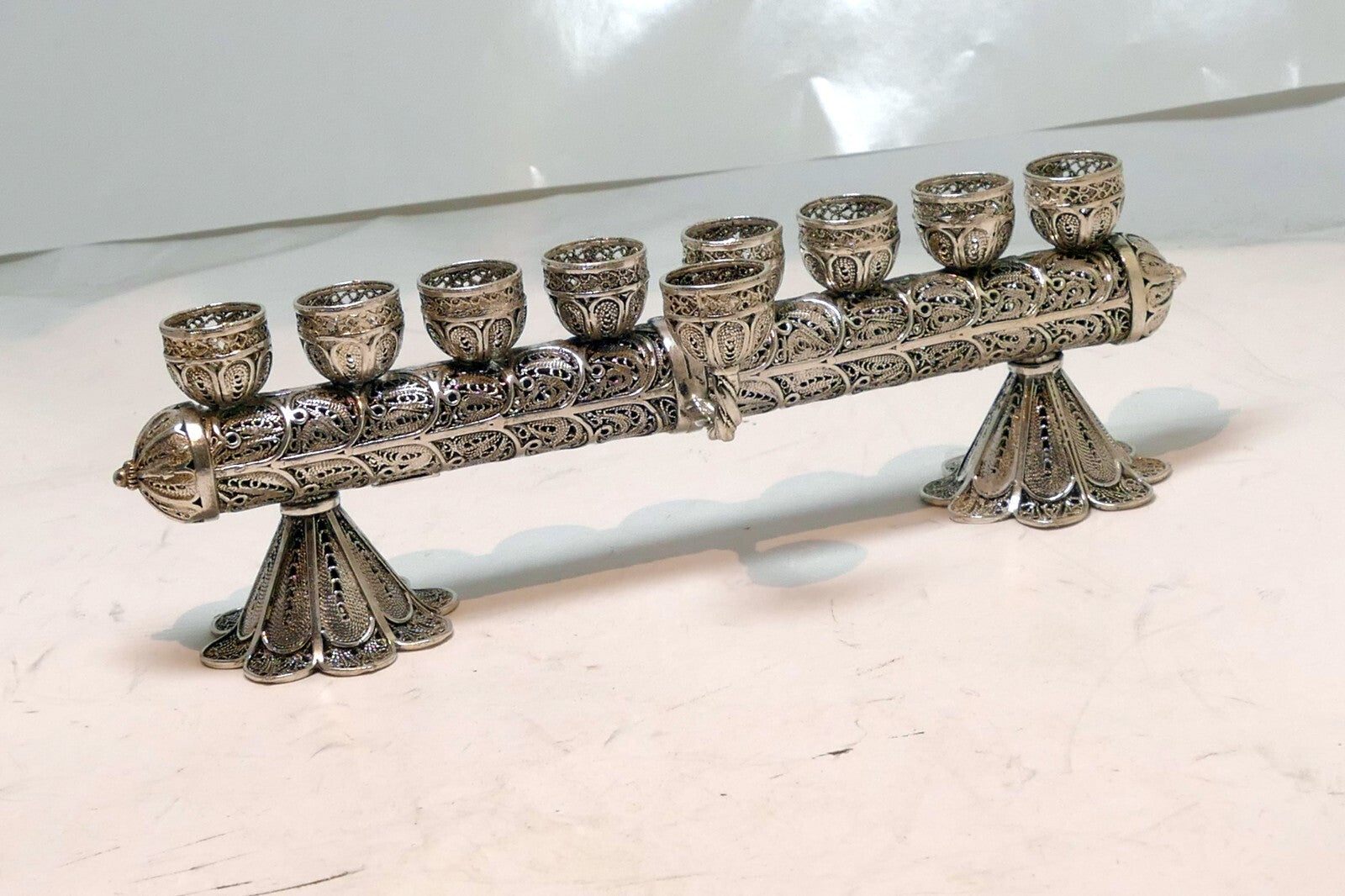 925 Sterling Menorah Judaica Silver Candle Chanukah Yemenite ornate 100gr