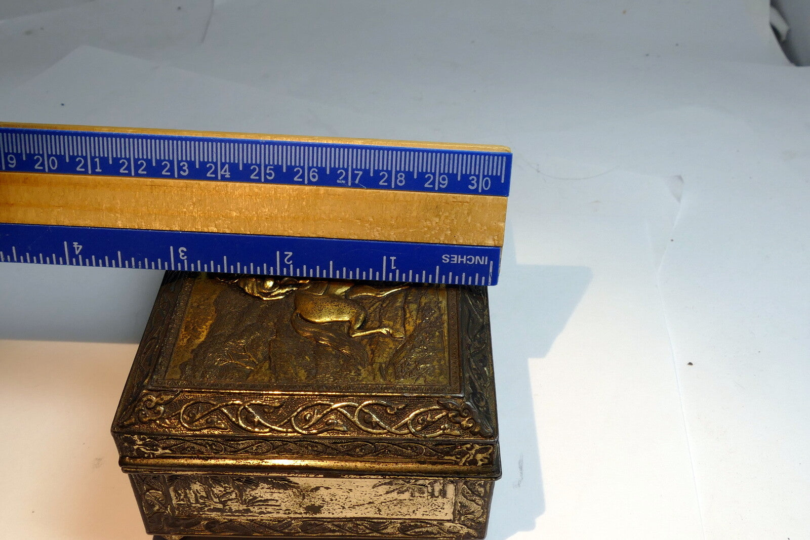 Metal Jewelry Cigarette Tobacco Box JAPAN Soldier w/ rifle musket horse Trinket