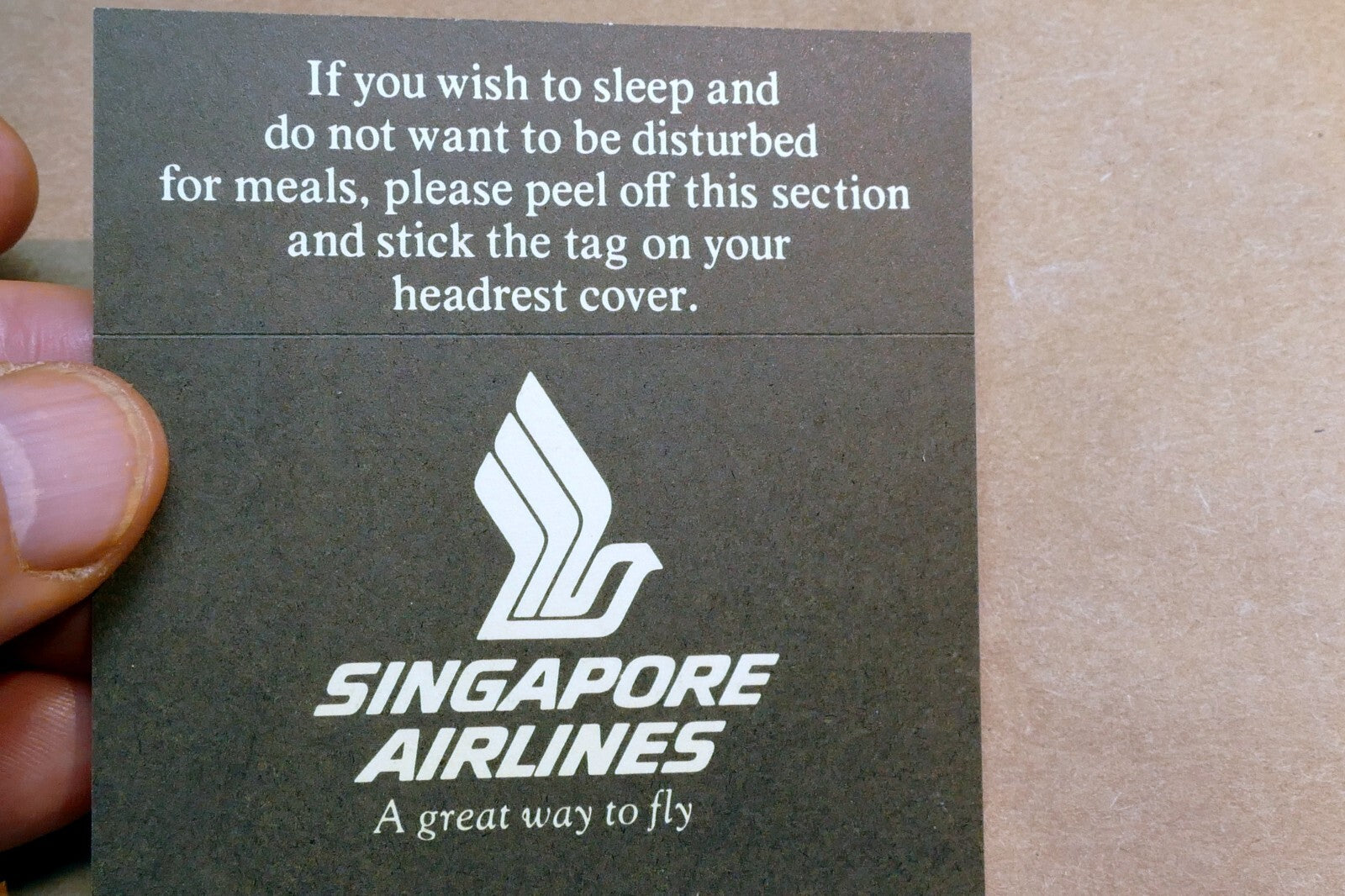 Singapore Airlines Airplane " Do Not Disturb" Note