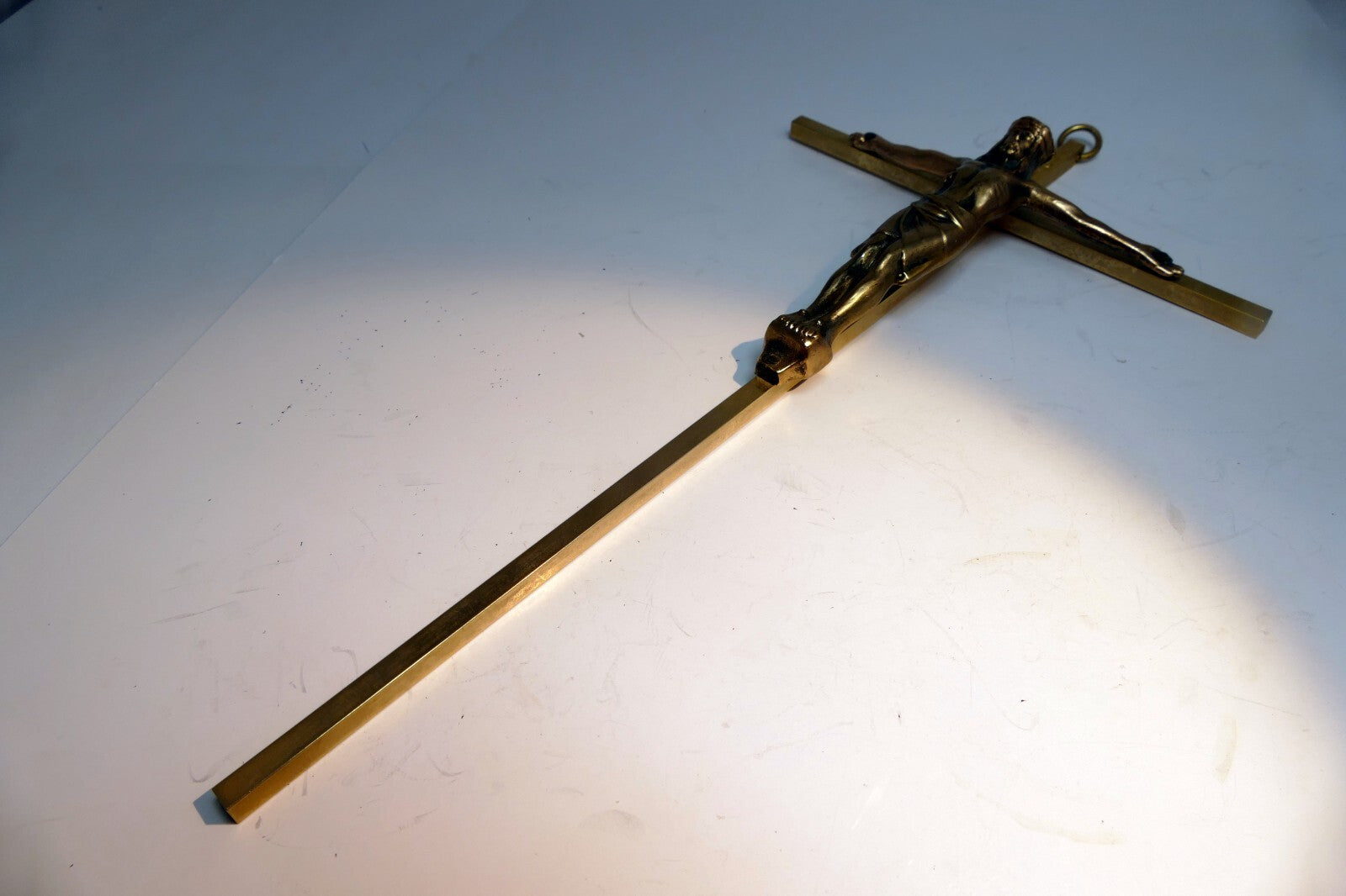 Brass Crucifix Wall Hanging INRI Antique Bronze Jesus Christ on Cross 5"x10"