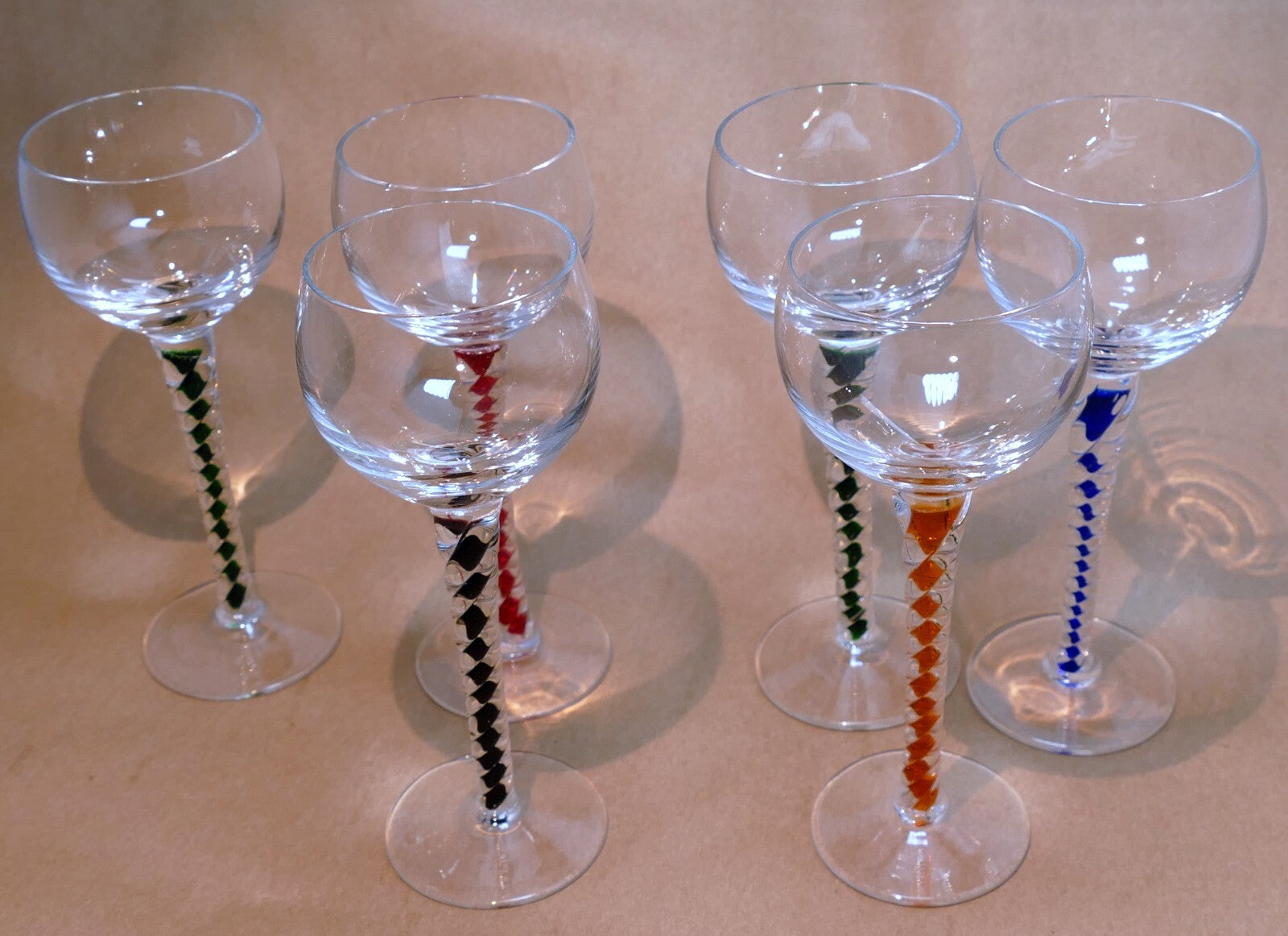Goblet dsot stem conical foot green orange blue twisted crystal shot multi color