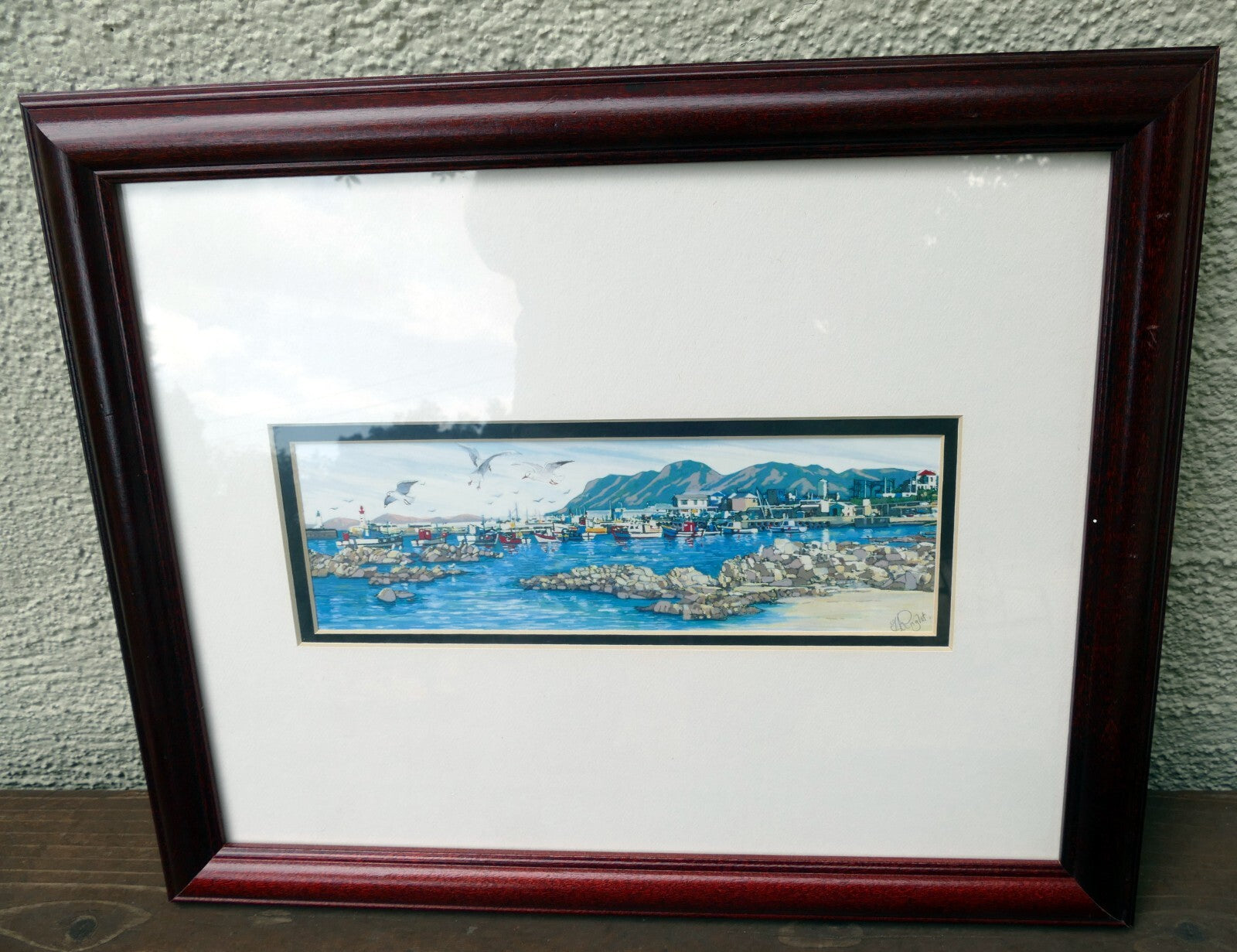 J H Wright Print Lithograph "Kulk Bay towards Simonstown" Cape 10X3.5" Signed