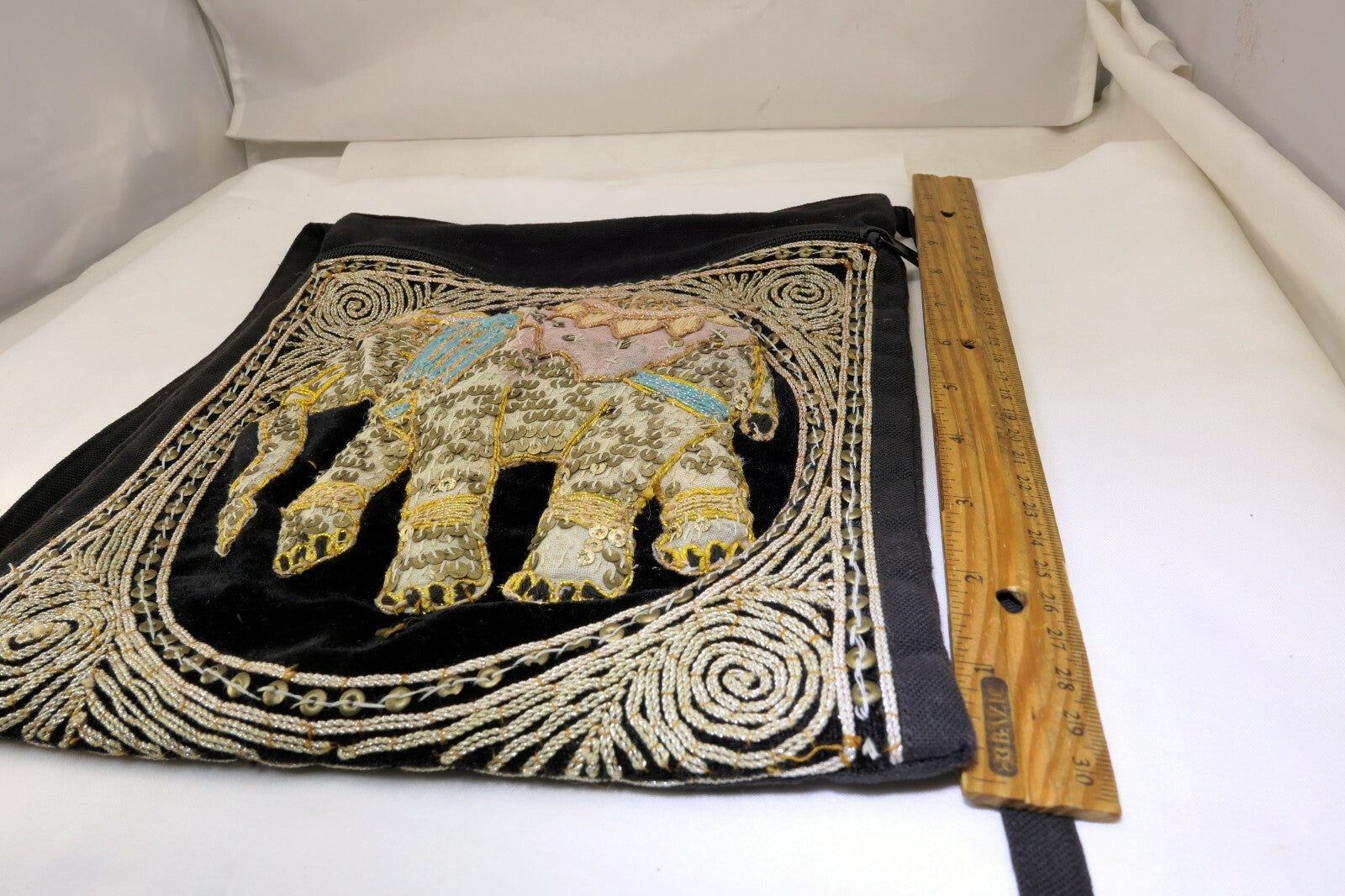 Shoulder Bag Handcrafted Myanmar Sequin Embroidered Tapestry Elephant Antique