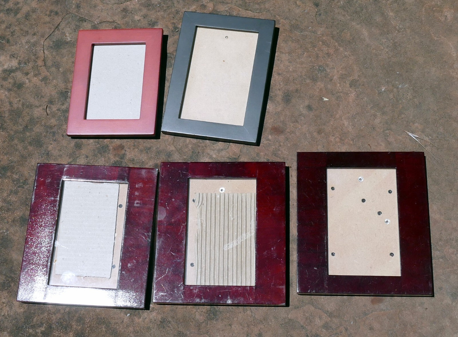 Wooden 4x6" & 3x5" picture photo frame rose red tone pack of 5 mixed lot