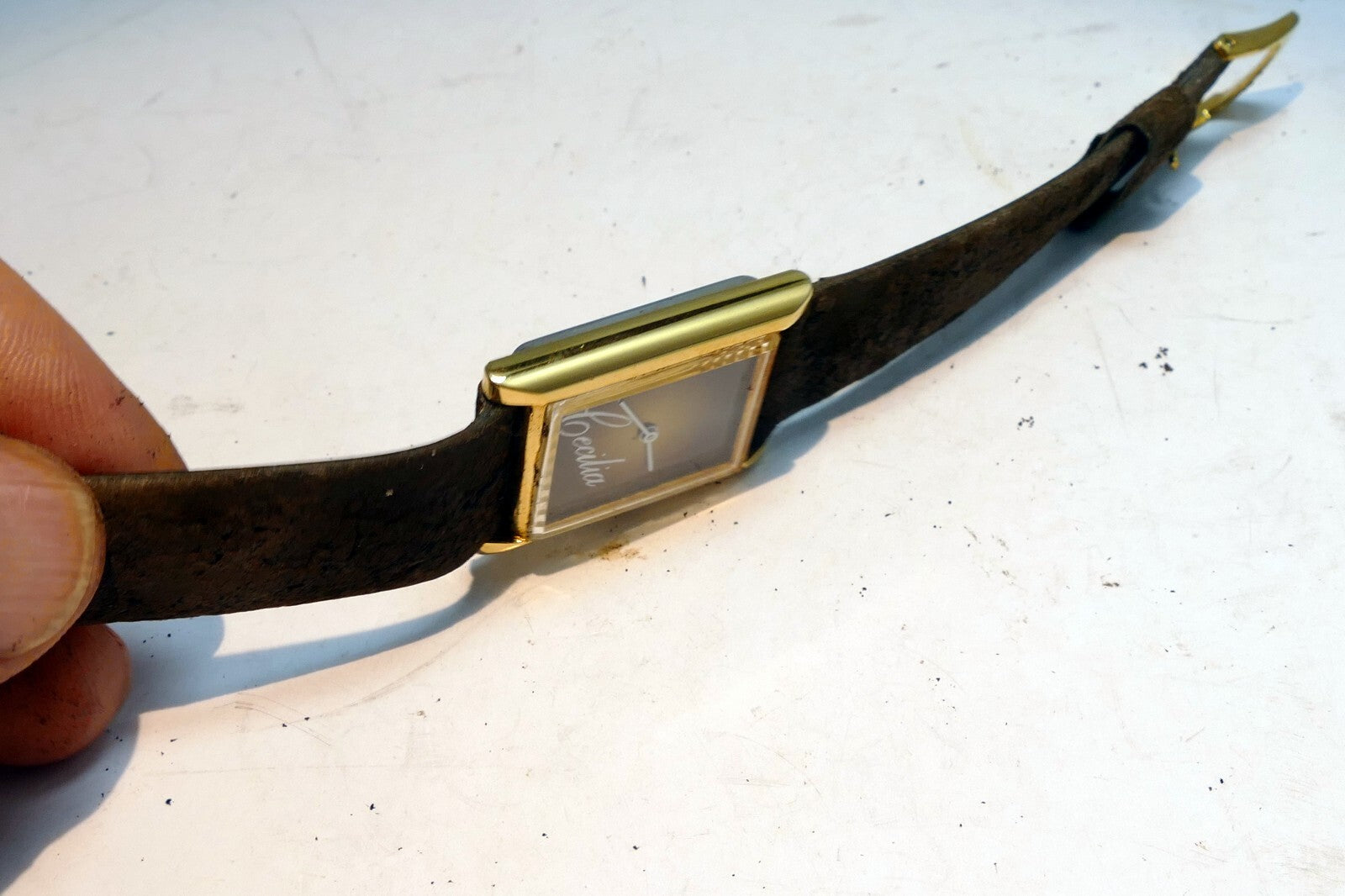 "Cecilia " Gold Tone Ladies  Watch with brown  leather strap