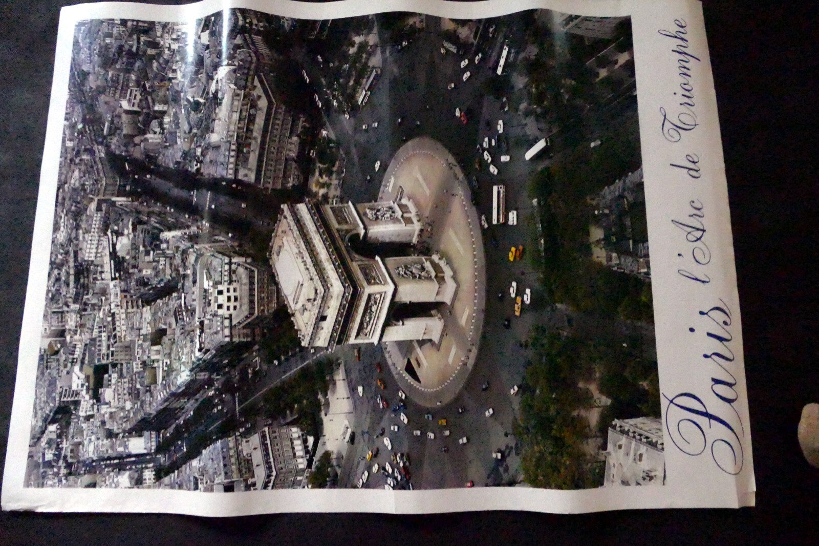 Paris France Arc de Triomphe Poster Print Aerial View Photo 1970's 21X28"