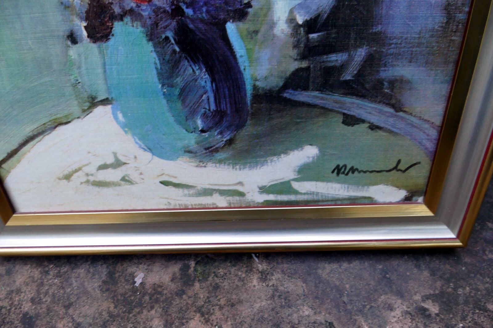 Raymond Thuilier, Baumaniere wall art painting flowers  - Menu Les Baux France