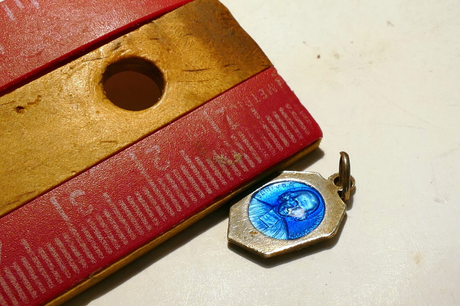 Virgin Mary Christ Pendant Charm Saint J.B. M. Vianney cure d'Ars Blue Enemeled