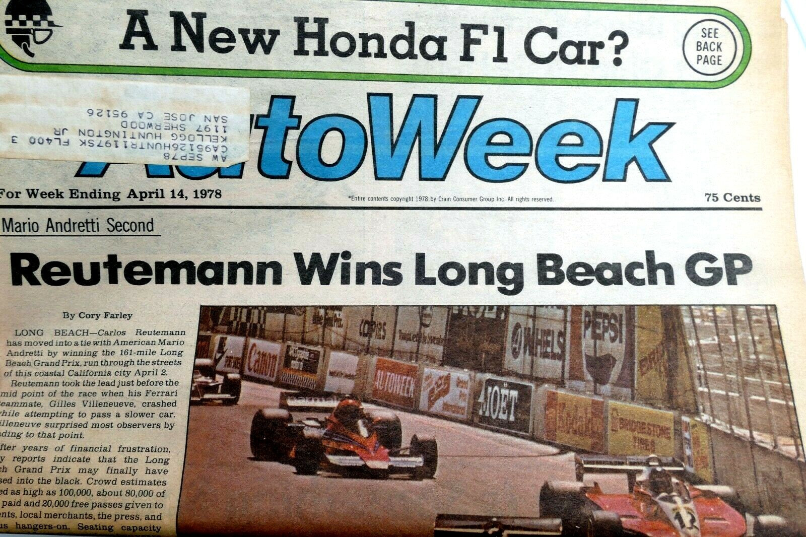 April 1978 auto week magazine reutemann wins long beach gp, gt camaro testing