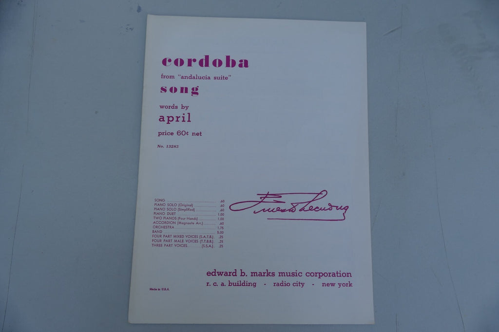 Cordoba from Andalucia Suite by Ernesto Lecuona 1955 Edward B. Marks Music Co.