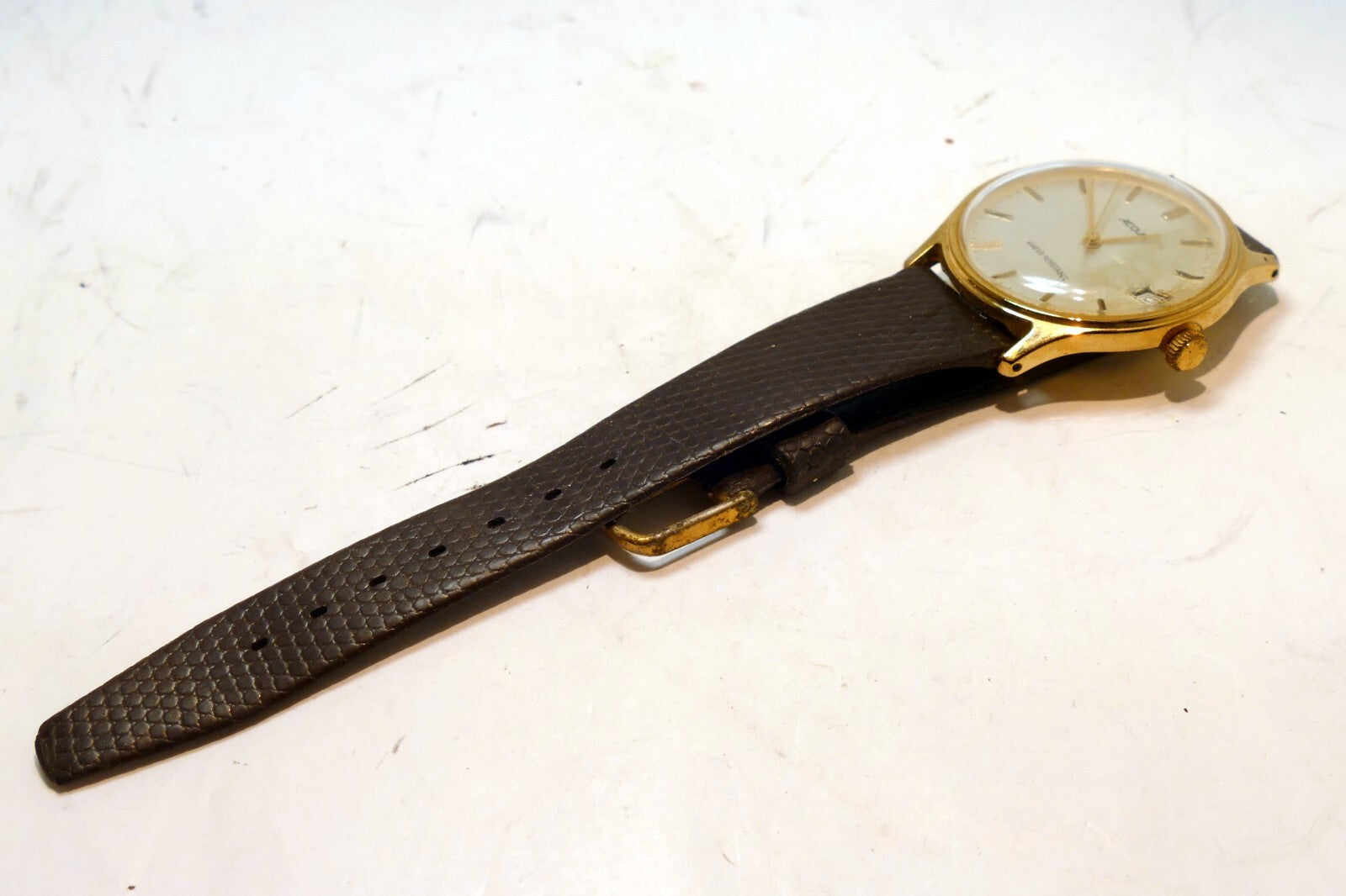 Acqua Quartz Unisex Gold Tone Watch Leather Band Water Resistant A6 - AS IS PART