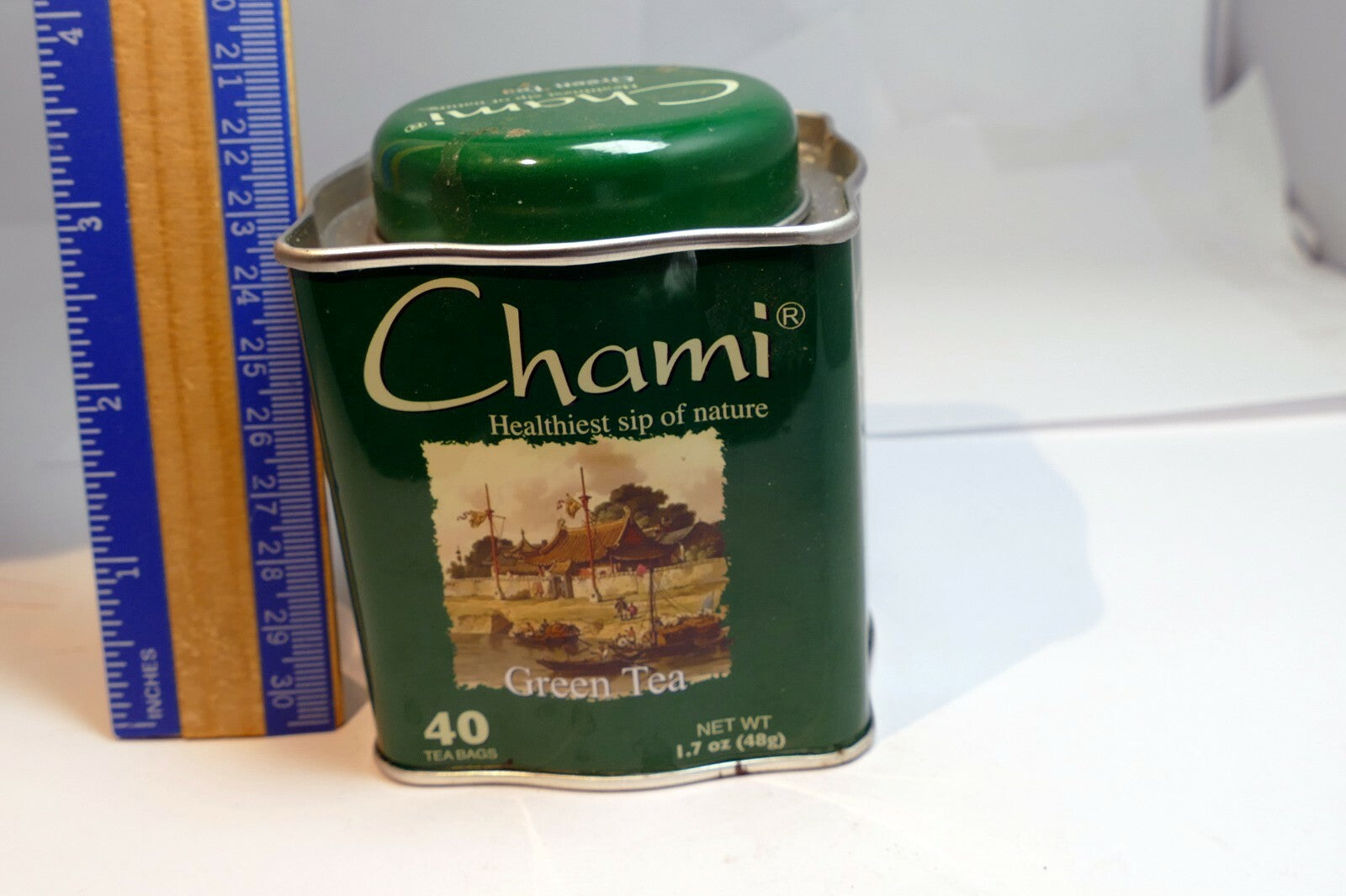 Empty Tin Box Tea can Chami Green tea  3X3X3" 