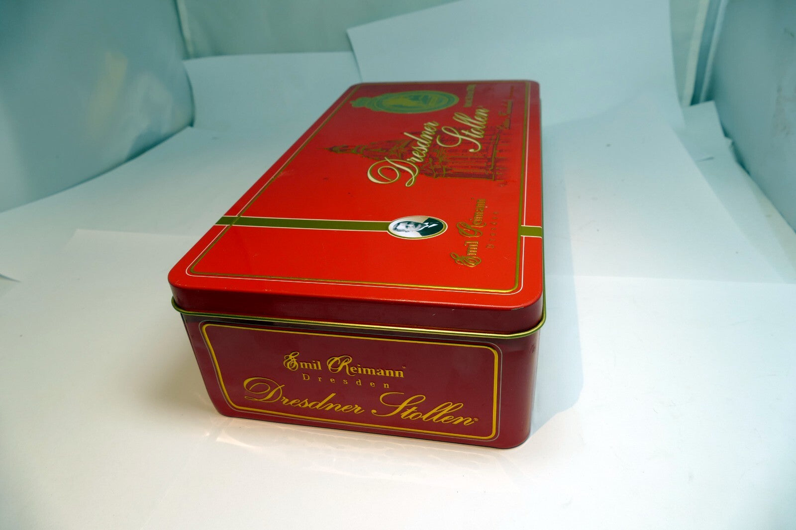 Original Dresdner Emil Reimann tin box metal case Germany 5.5X10.5" large