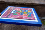 Oil Painting of  Blue Yellow Flowers Bouquet Vase Signed Minna 5X7" small