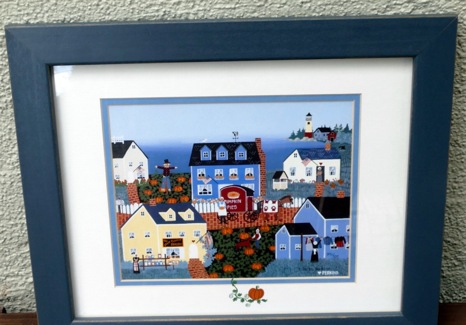 Pumpkin's Cove Folk Art 7X9" Print by Donna Perkins Signed Certified 391/500
