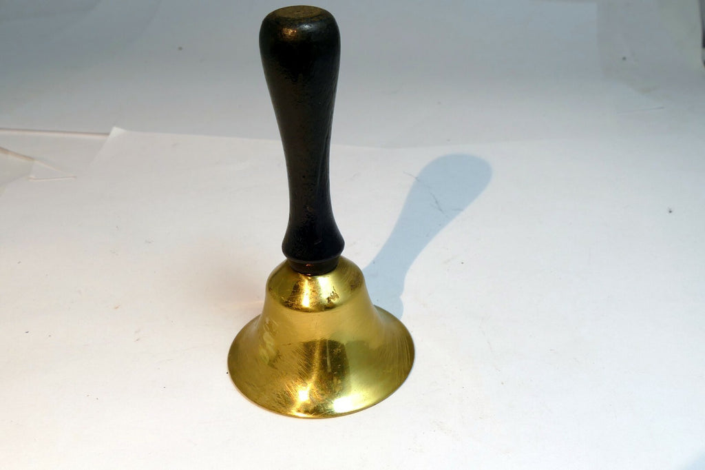 1.5" Solid Brass metal School Diner Bell with wooden handle missing clapper 