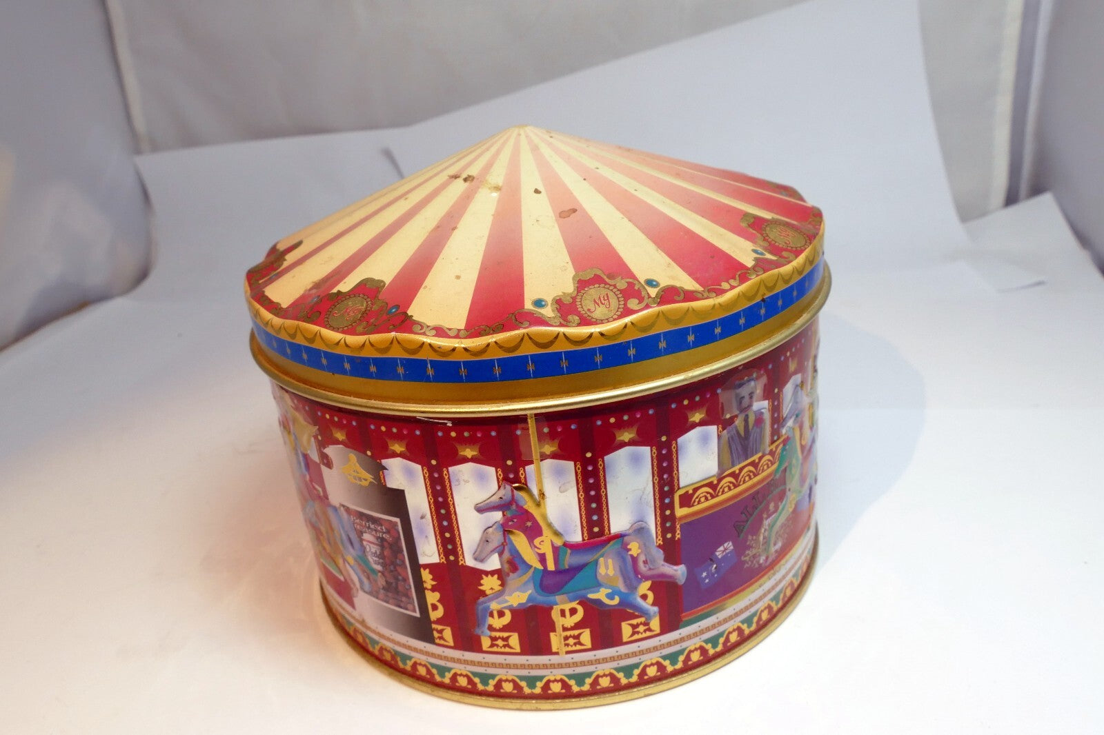 Metal Empty Tin/Container Morris National Toffee Circus carousel girl horse tent