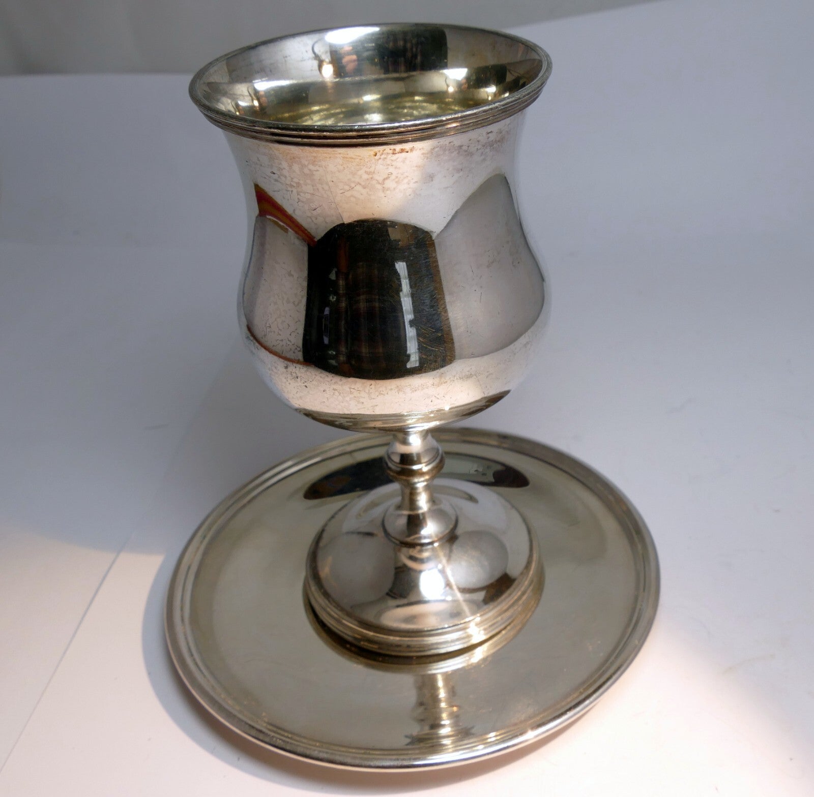 Pewter goblet by wallace bros silver co. v v 52 5.5" tall with plate saucer
