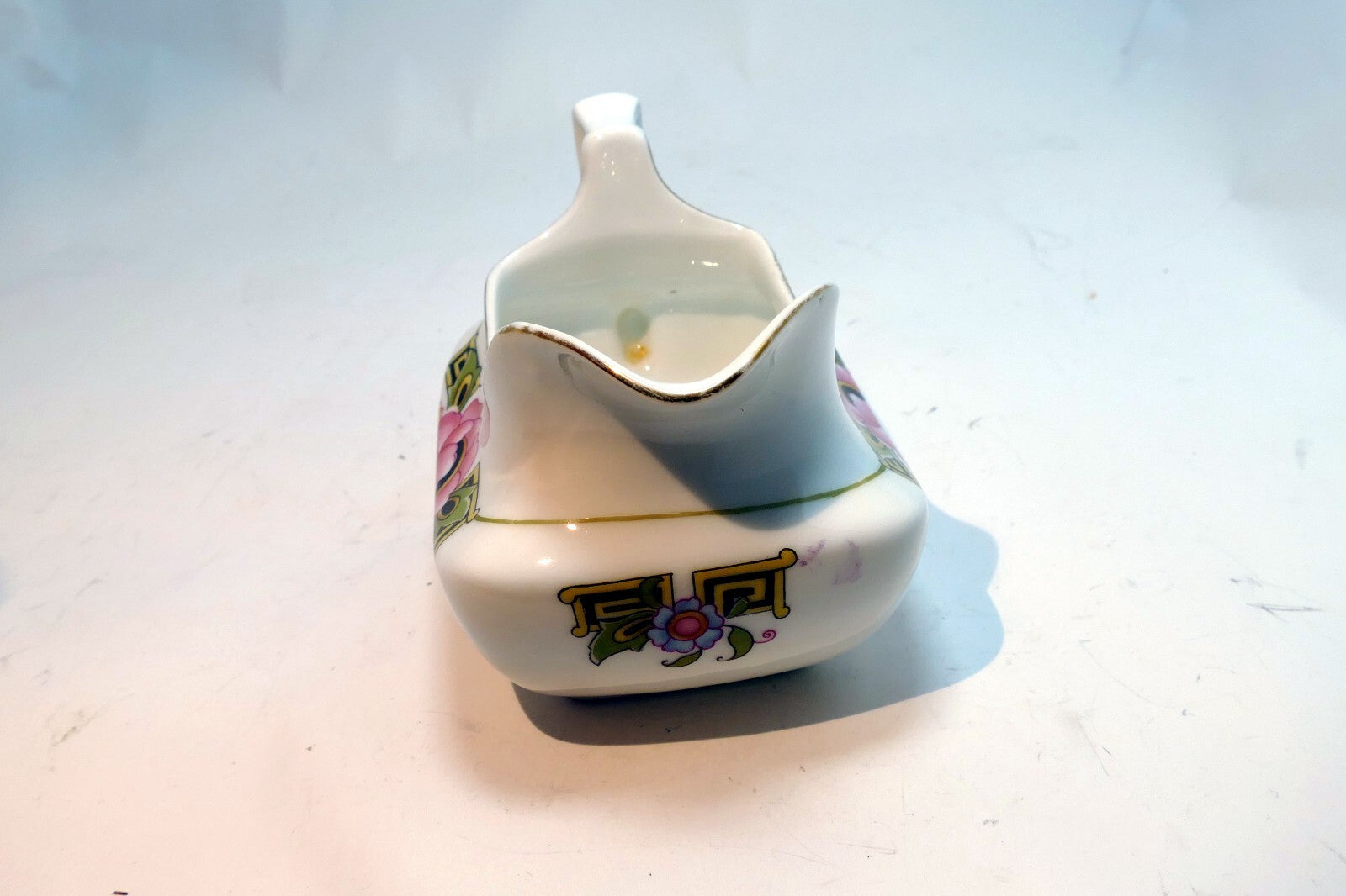 Z.S. & Co Creamer pitcher Flowers Pink with gold trim  made in Bavaria