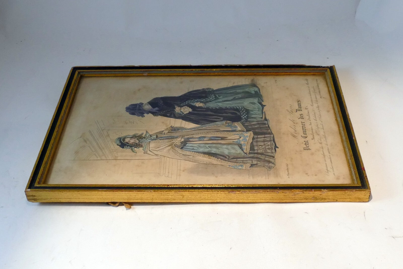 French Antique 1843 Hand coloured engraving Petit Courier des Dames Modes Paris