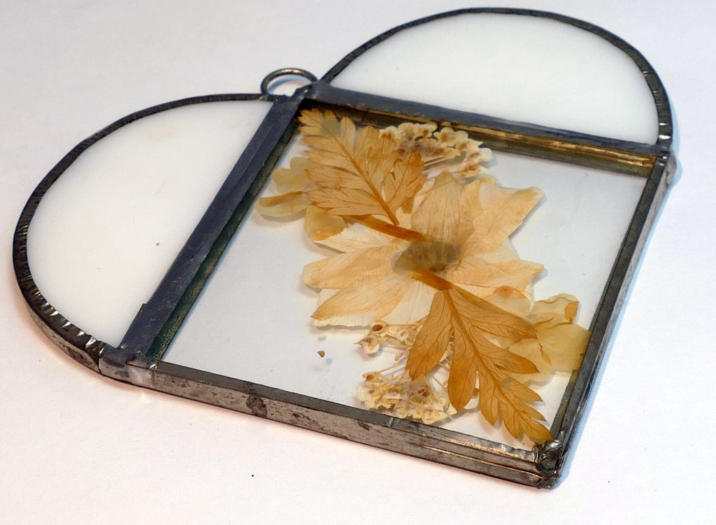 Garden dried flowers stained glass suncatcher 3" heart shaped sun catcher