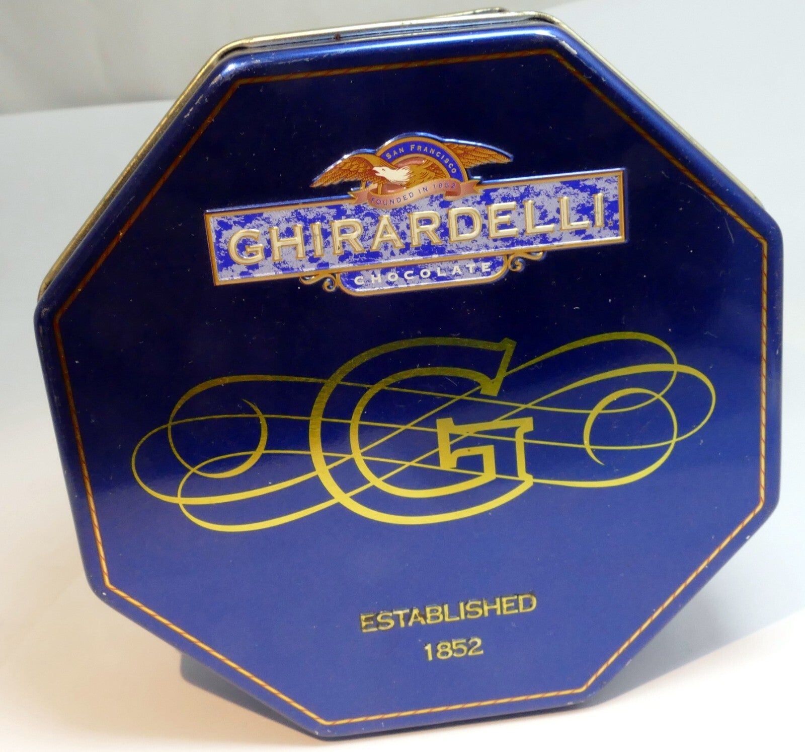 Metal empty tin/container ghirardelli milk chocolate 5x5 octagonal