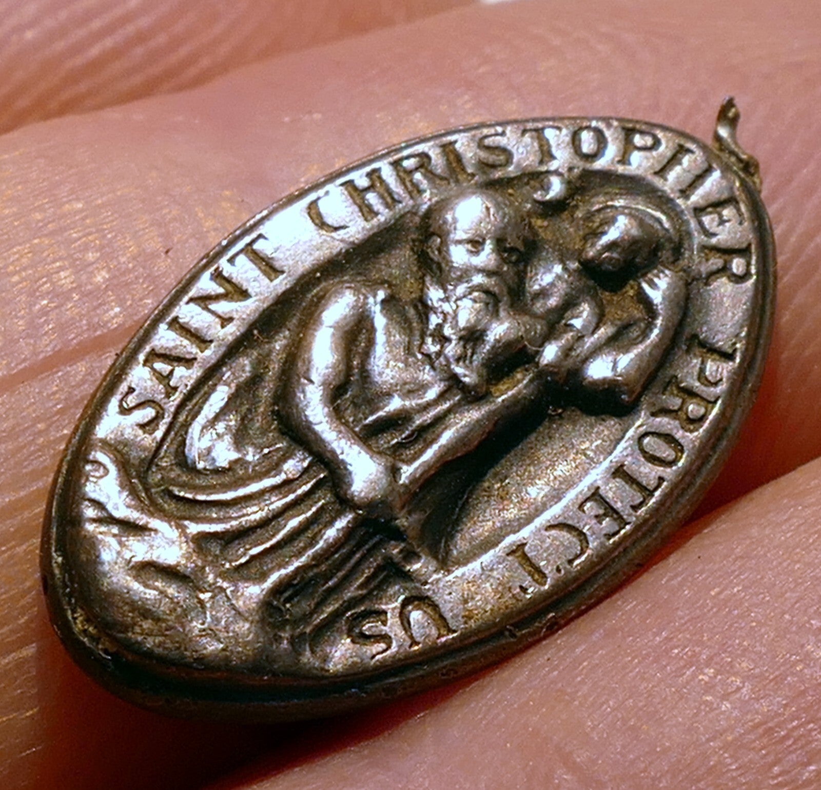 St. christopher pendant charm st. raphael protect us w/   broken ring on top