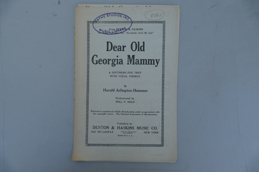 Dear old georgia mammy sheet music 1920, by harold arlington hummer