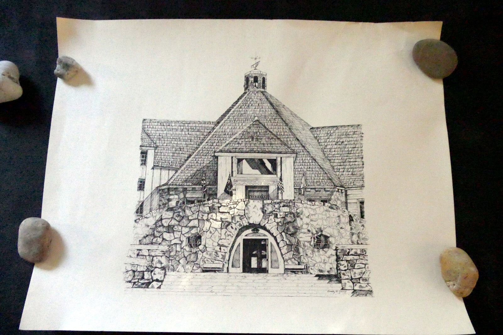 Timberline Lodge Dorothy A. Young Print black and white Lithograph Art Poster