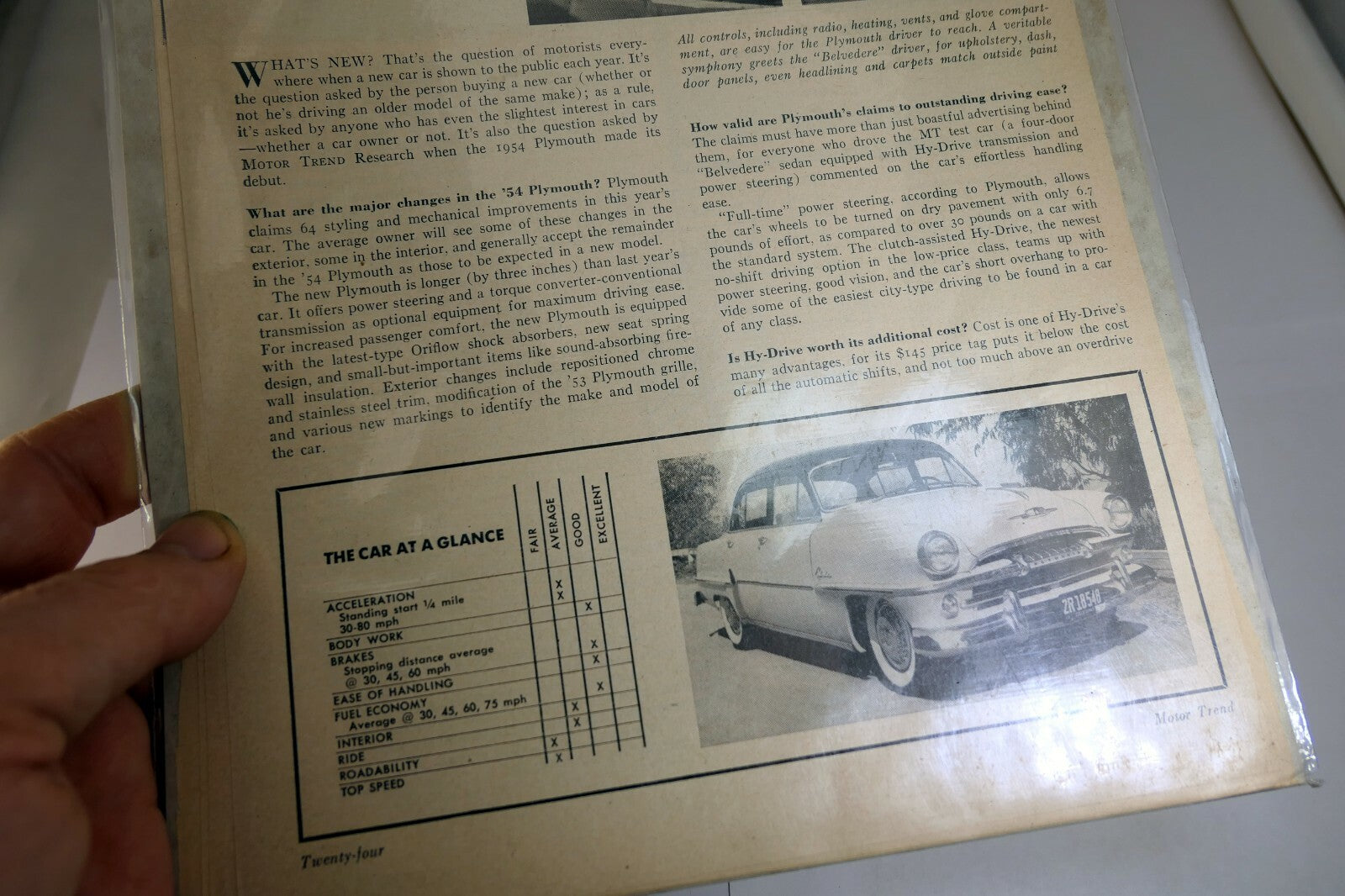 1954 plymouth road test report motor trend magazine clippings advertisement ad