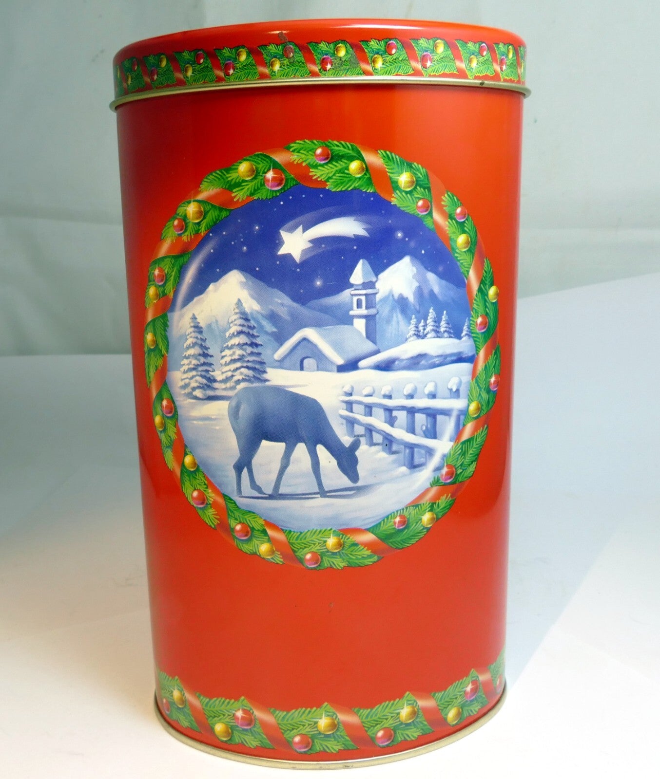 Metal empty tin/container tall 5x8" icam italy deer christmas theme chocolate