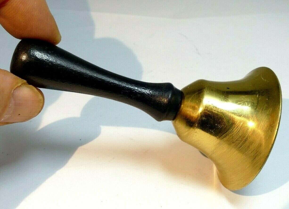 1.5" solid brass metal school diner bell with wooden handle missing clapper