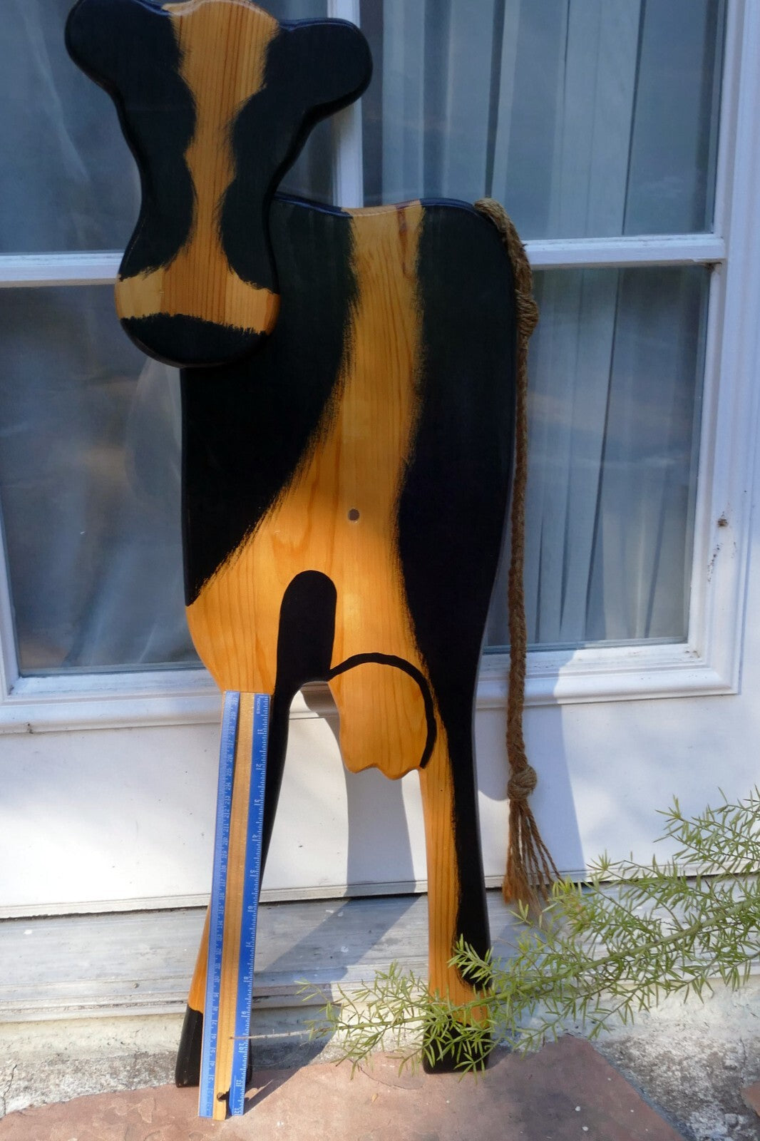 Giant Wooden Cow Rope Tail Hand Made Wood Hanging Wall Art Bovine shape