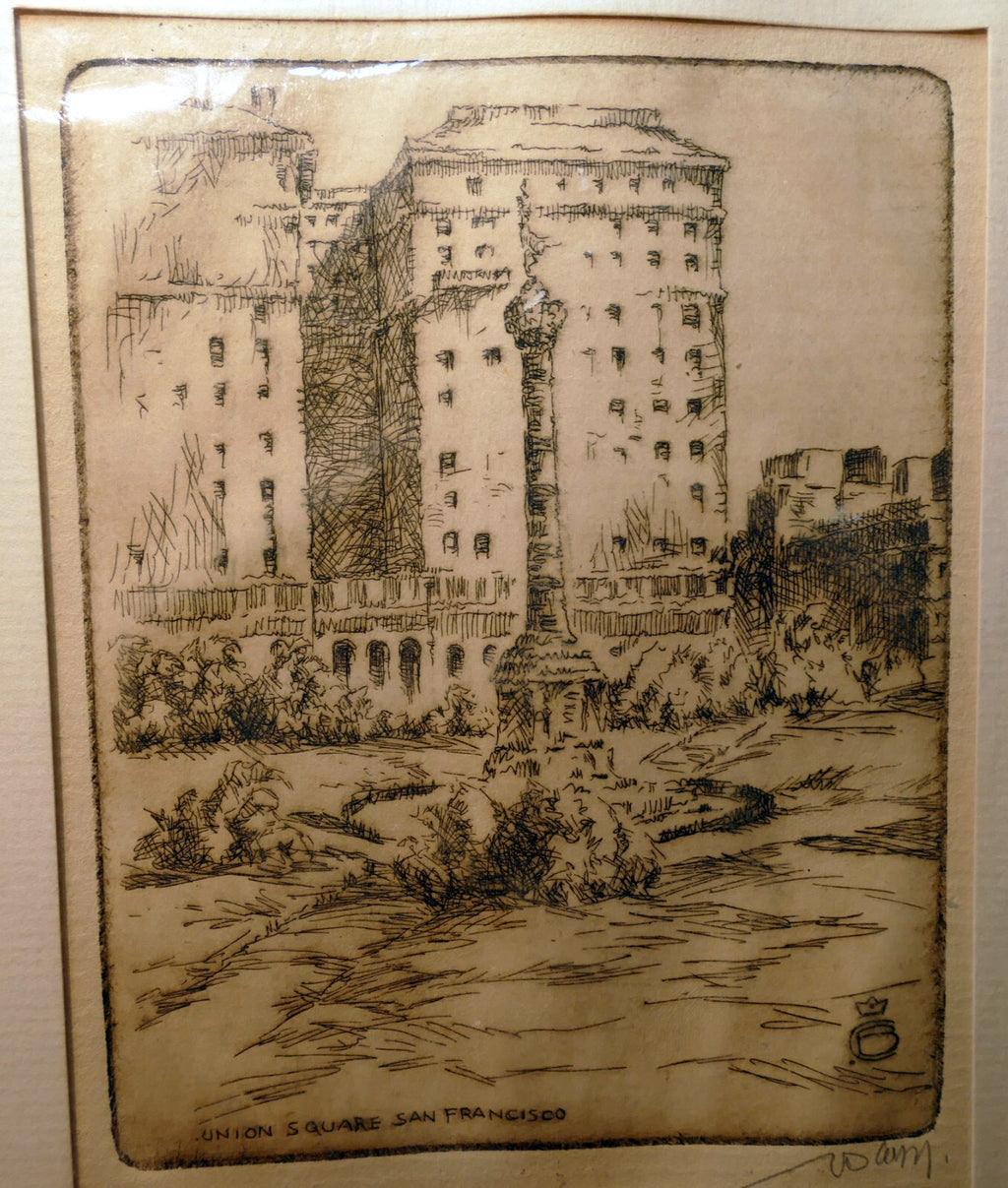 Union square san francisco signed etching 1900's usa limited edition