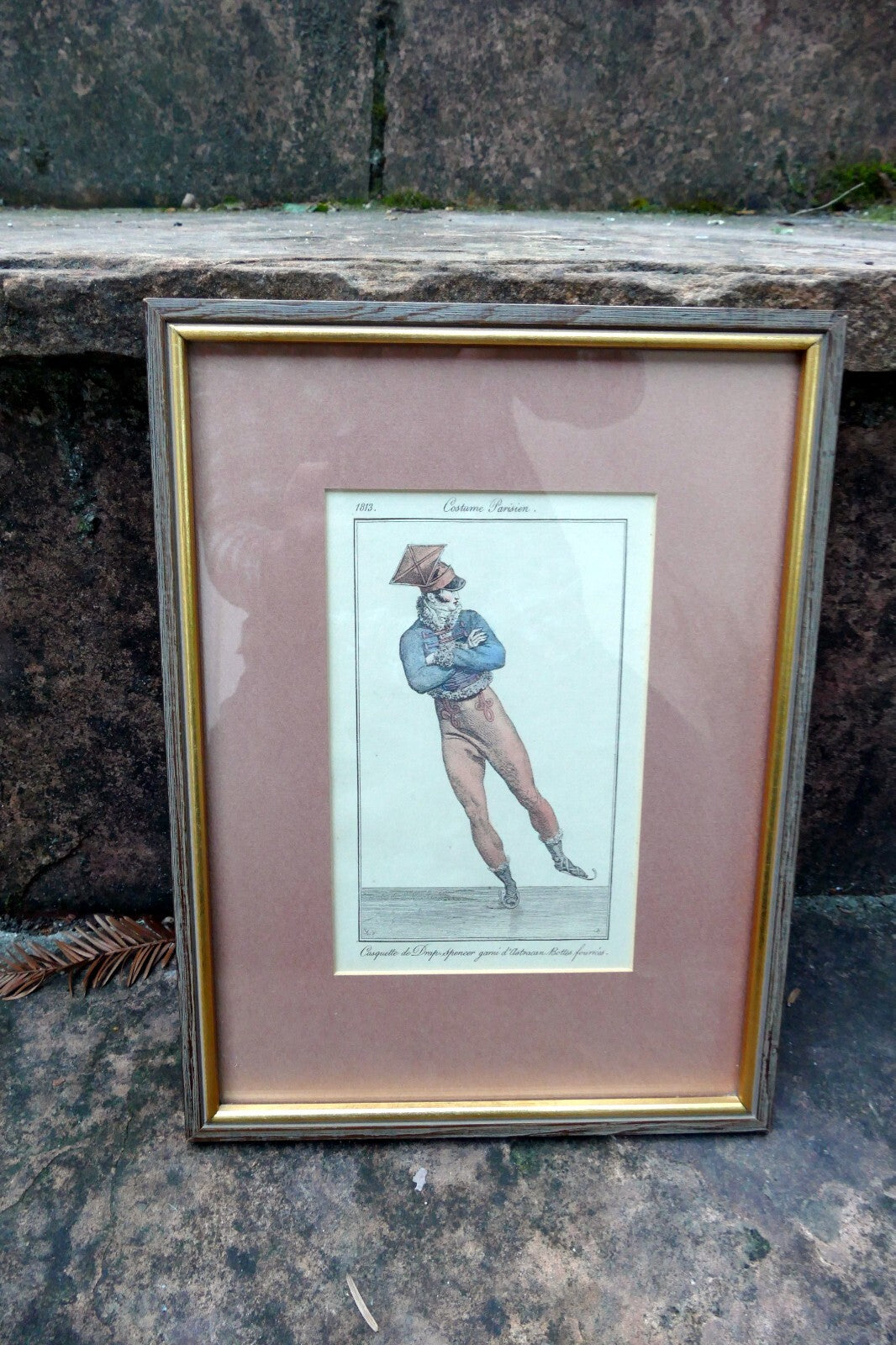 Fashion Engraving 1813 Parisian Costume French Gentleman's Skating framed