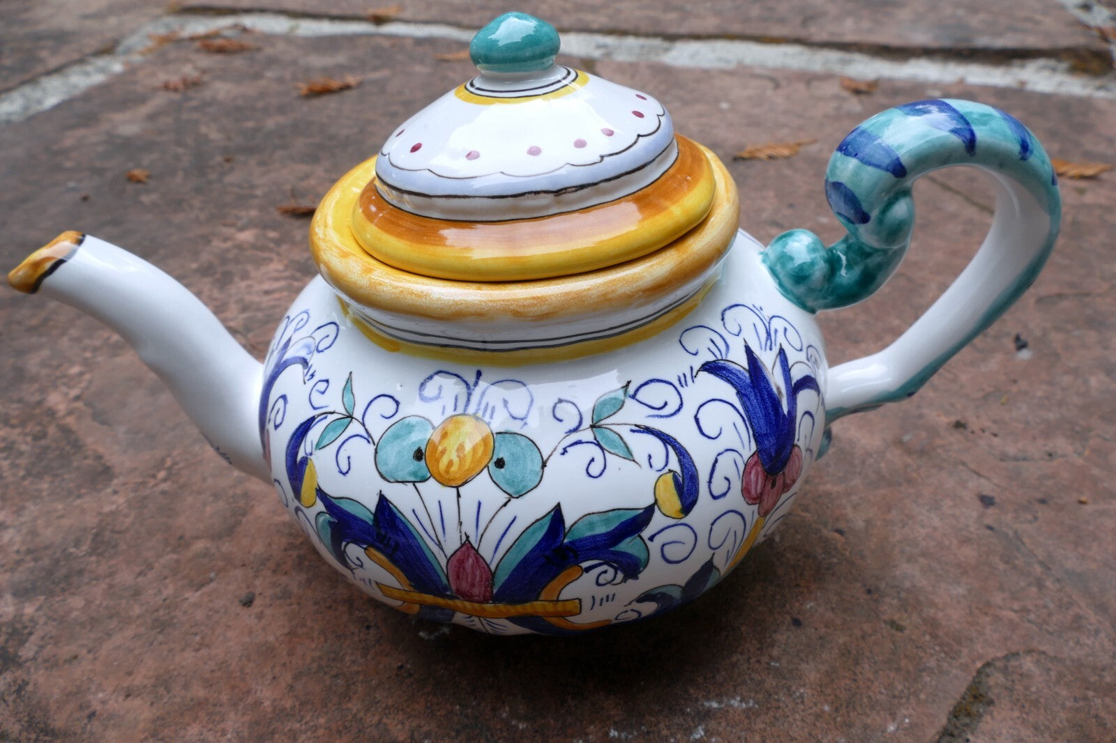 Splendor of florence floral teapot hand painted 7” x 11” 7” holds 5 cups   italy