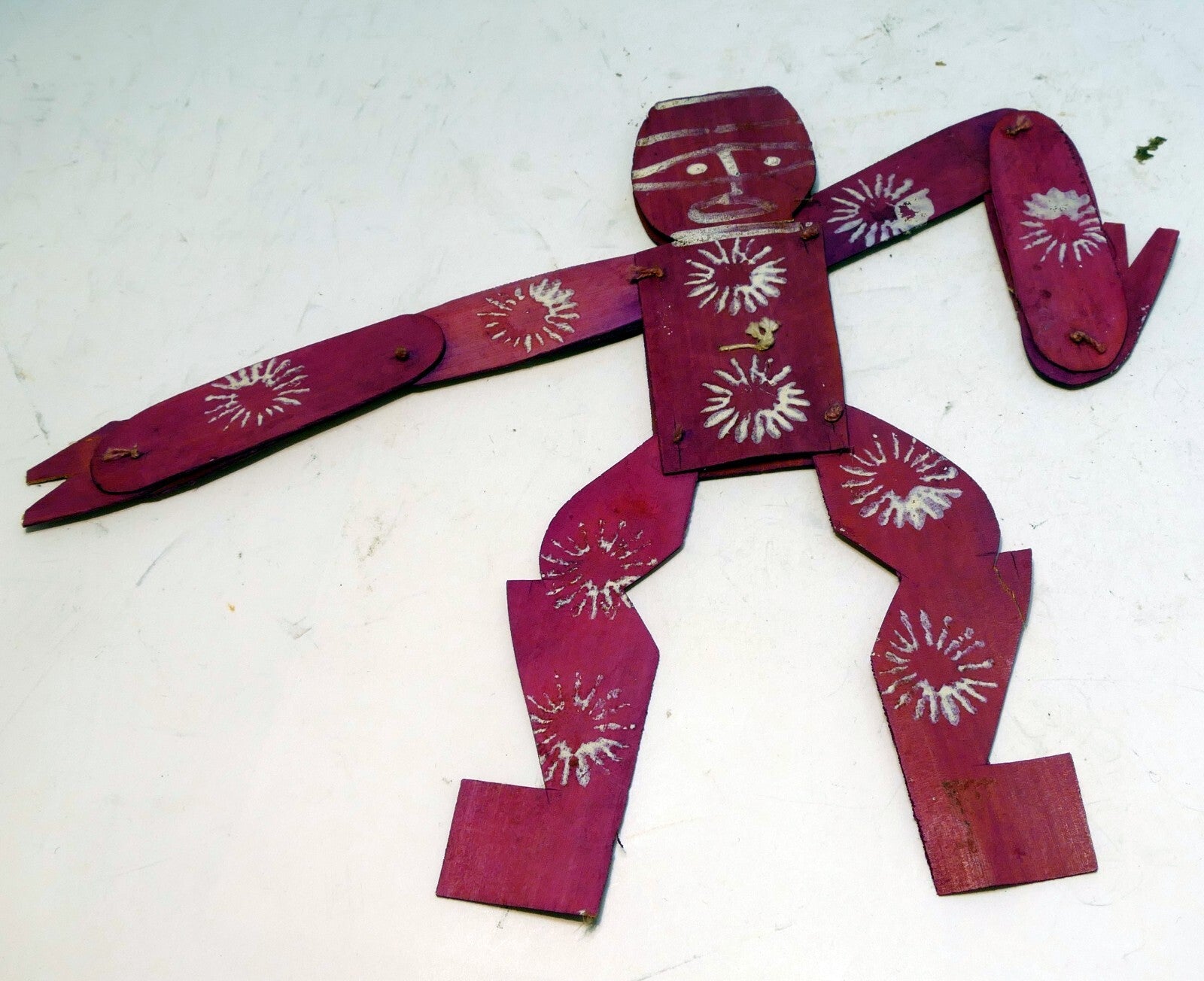 Primitive hand carved painted hinge puppet toy man made in india