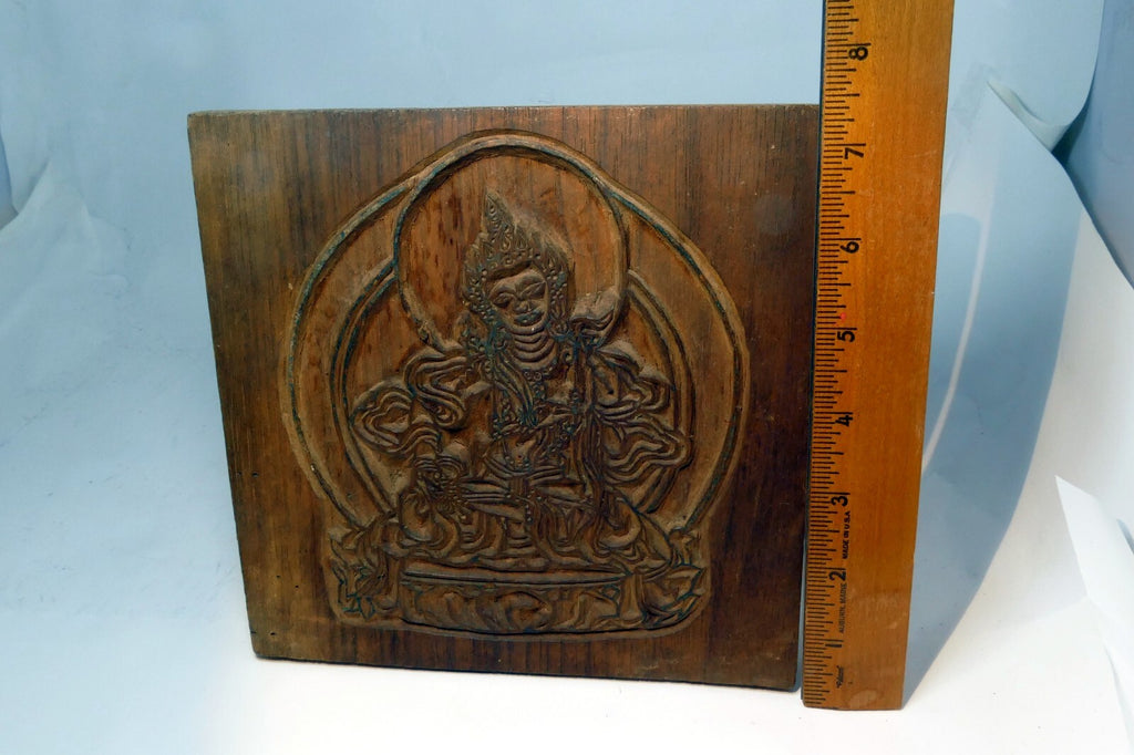 Hand Carved Tibetan Buddhist Wood Block Stamp Nepal Vintage 7X7"