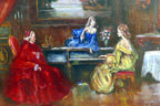Oil painting hand painted on canvas musical recital with cardinal by r. sanchez