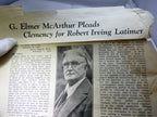 Newspaper Clippings G. Elmer McArthur Pleads Clemency for Robert Irving Matimer