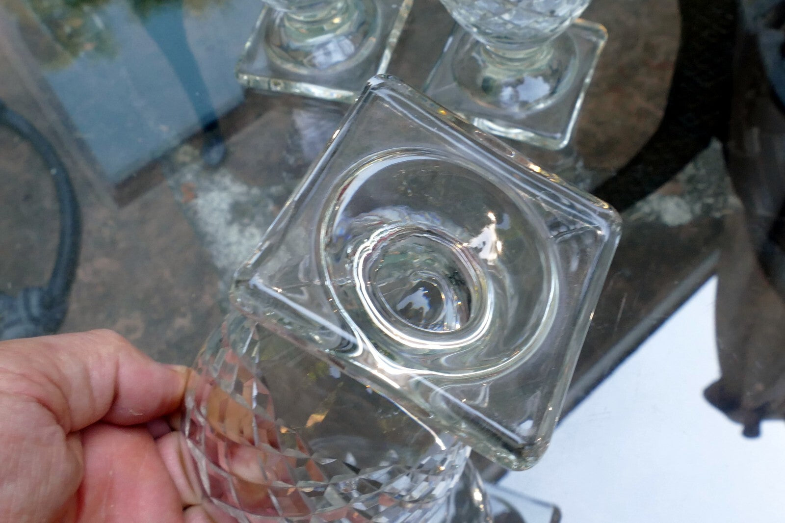 Waterford Goblet Wine Glass Set of 3 lot 5" Tall Square base Diamond