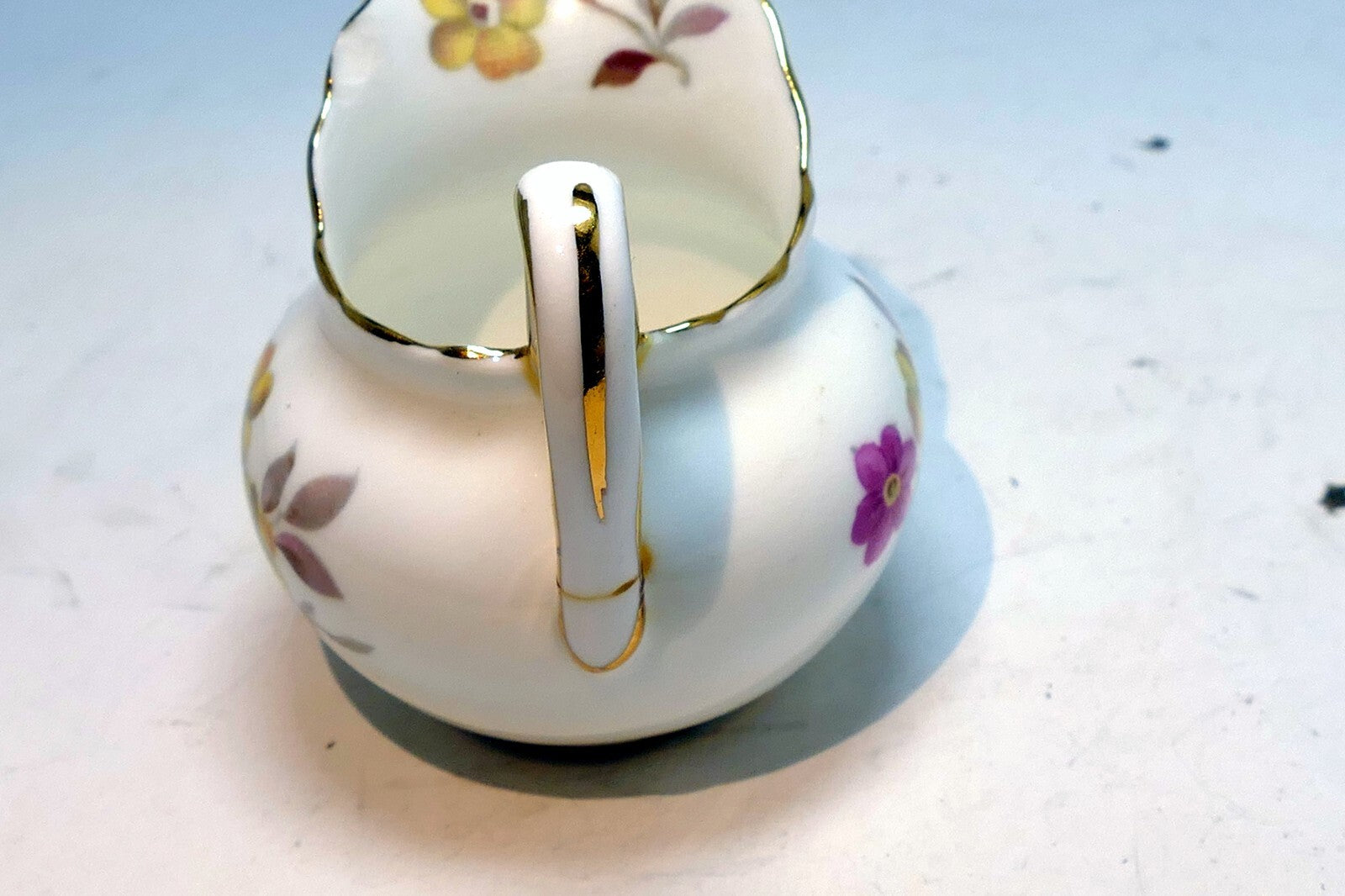 Vintage Regency English Bone China Creamer Black Floral Yellow pink